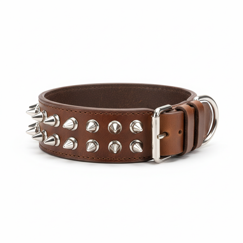 Brown Spike Dog Collar for Bully Breeds